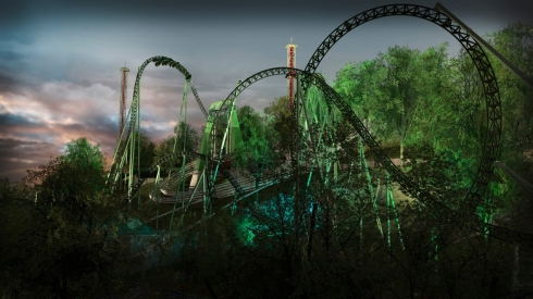 Helix's green track dominates the skyline at Liseberg. Image © Liseberg