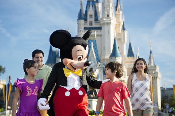 Mickey with family in front of castle