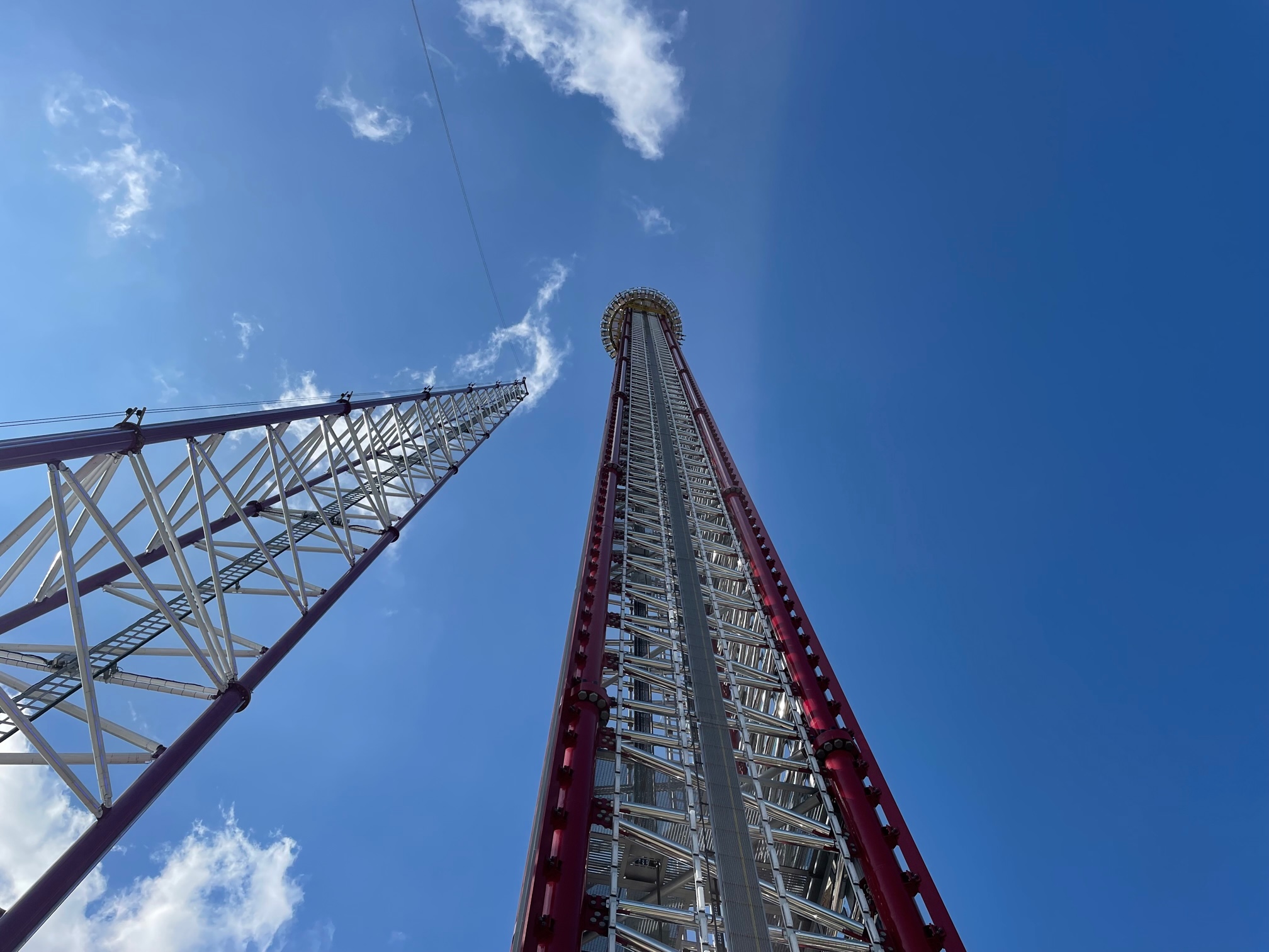 View of ICON's new drop tower from the queue line